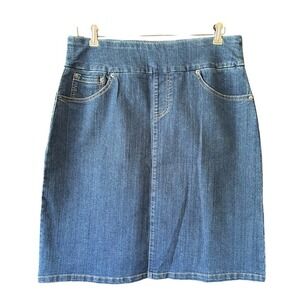WinterSilks Denim Stretch Midi Mini Skirt Women Size 12 Elastic Waist Pockets